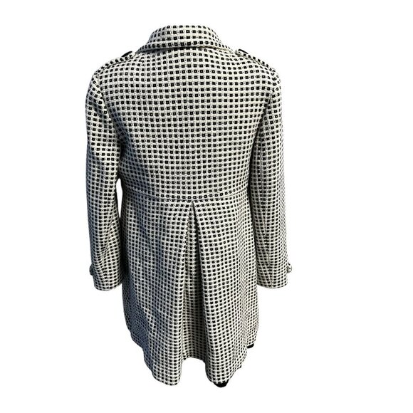 Banana Republic Wool Blend Long Coat Women M Black/White Checkered Button Closur - Picture 7 of 13